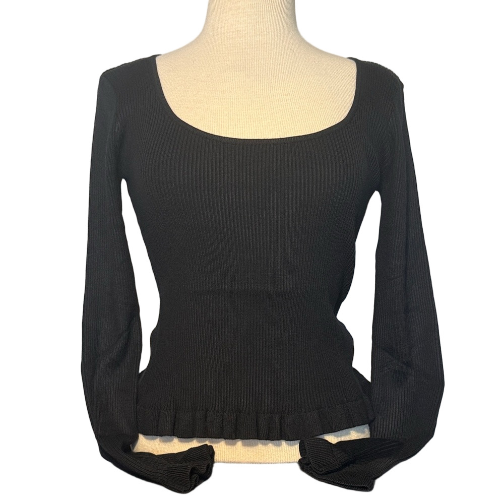 NWT Baltic Born Tayla Ribbed Knit Top Black Long Sleeve Women’s Size L